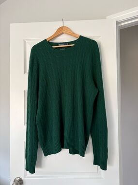 Polo by Ralph Lauren Dark Green Cable Knit Crewneck Sweater 100% Cashmere XXL